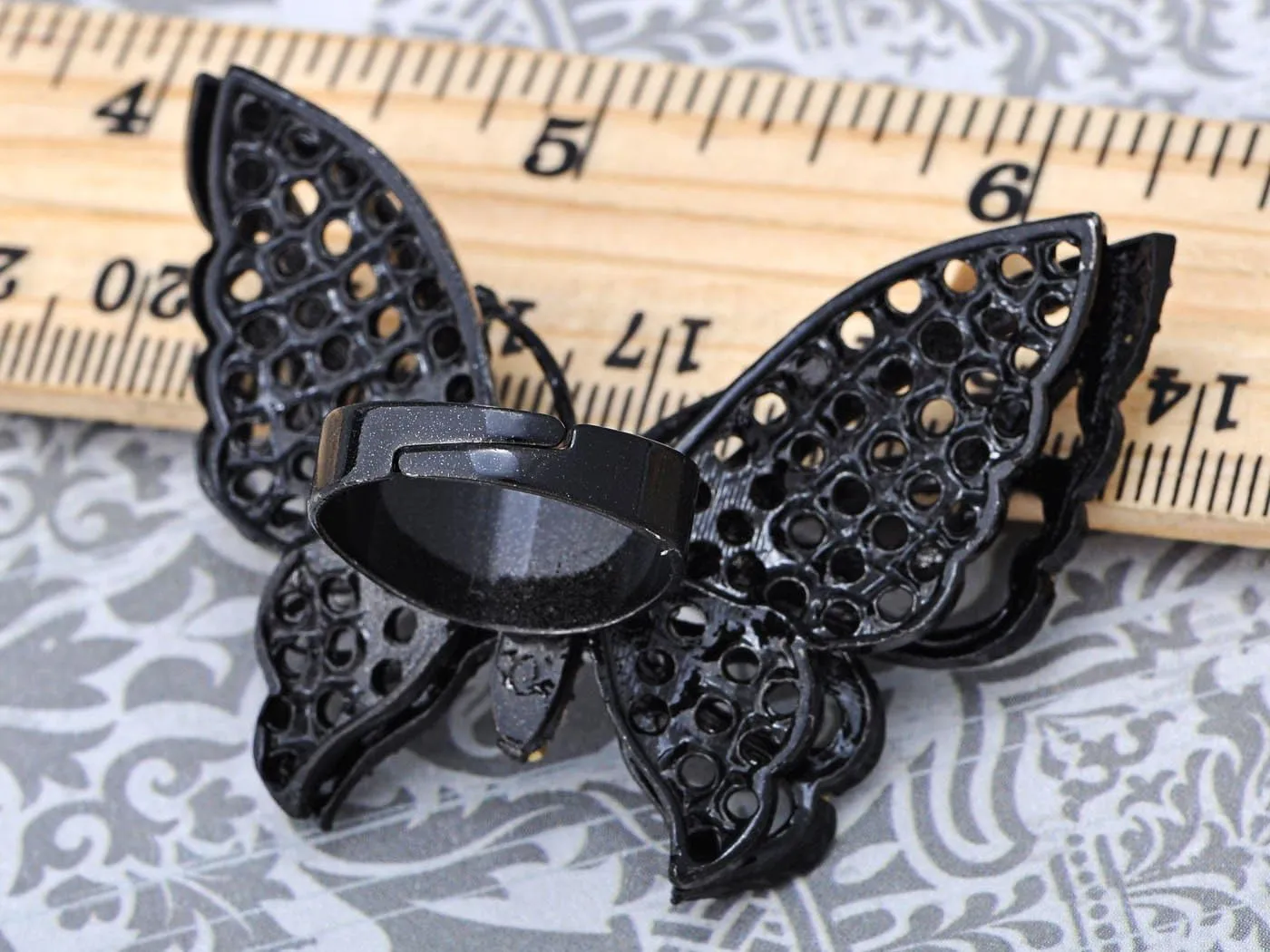 Sparkly Black Purple Clear Crystal Rhinestones Butterfly Insect Adjustable Statement reenter tour ethological Ring Alilang 