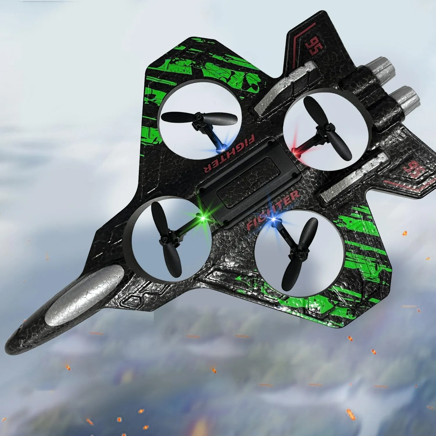 Spin Remote Fighter Jet with Lights Outdoor Flying dull function Toy (Green) RC Airplane for Kids and Beginners, 2.4GHz Drone Remote Control Airplane with 2 Batteries, 360�� Drop-Resistant Stunt 