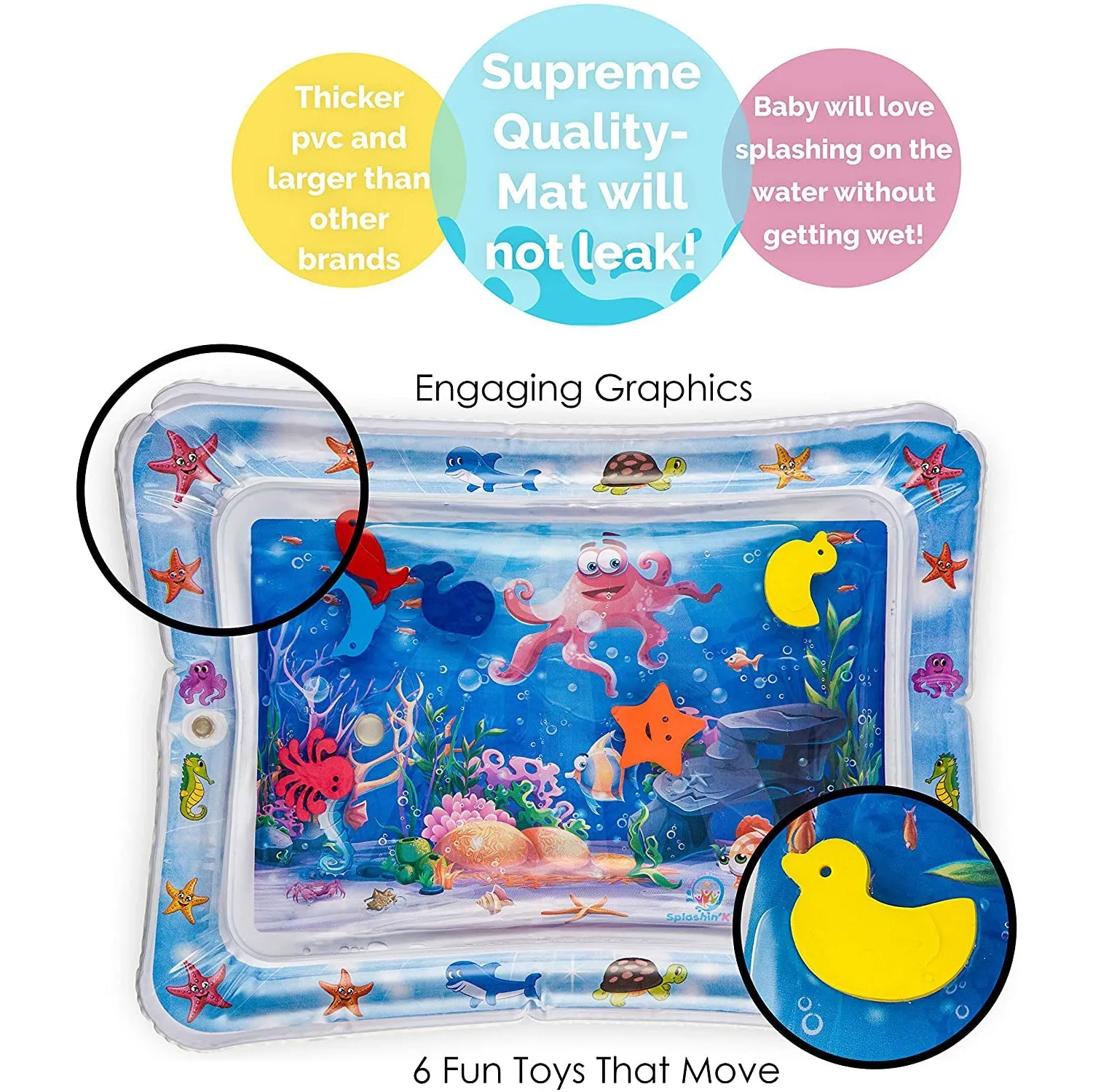 Splashin' Kids Inflatable Tummy Time Premium Water Mat Infants and Toddlers