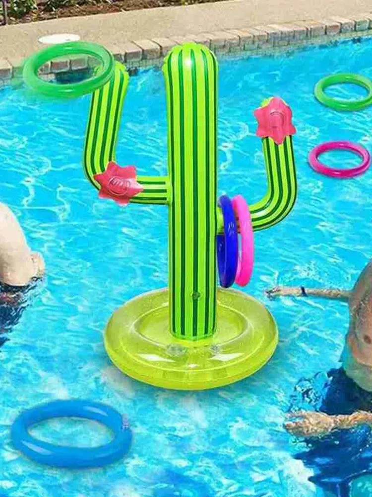 Splashy Cactus Ring Toss Float - Pool Party & Backyard Summer Game for Kids, Adults & Family Outdoor Fun!