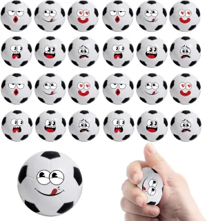 Sports Party Favors Carnival Rewards Birthday Party Decoration (Soccer) 24 Pcs theory Mini Face Soccer Stress Balls 1.57'' Small Sports Foam Balls for Anxiety Relief Funny Face Squeeze for 