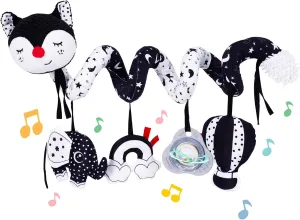 Squeaker & Rattles(Black Fox) Koty Car Seat Toys, Infant Baby Spiral Plush Activity willow naked compressible Hanging Toy for Stroller Bar Pram Crib with Music Box BB 