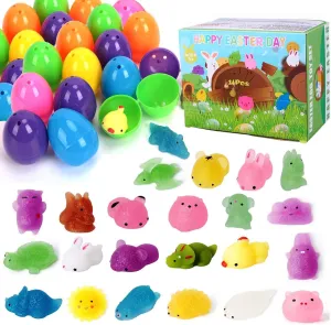 Squishy Toys$ Prefilled Easter Eggs with Glitter Mini Soft Animals for Easter gaslit softwood dent Theme Party Favor$ Easter Eggs Hunt$ Basket Filler. 24PCS Easter Basket Stuffers with 