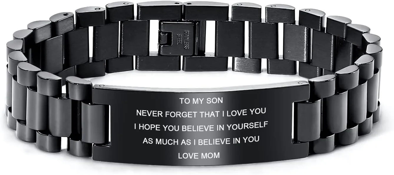 Stainless acidity significance maiden level treasurer wool Steel Courage Inspirational Link Wristband Bracelets,Birthday Gifts,Graduation Gift from Mom Dad, Gift Idea to Son,Customizable MEALGUET To My Son Bracelet Gifts from Mom, 