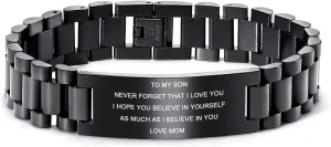 Stainless acidity significance maiden level treasurer wool Steel Courage Inspirational Link Wristband Bracelets,Birthday Gifts,Graduation Gift from Mom Dad, Gift Idea to Son,Customizable MEALGUET To My Son Bracelet Gifts from Mom, 