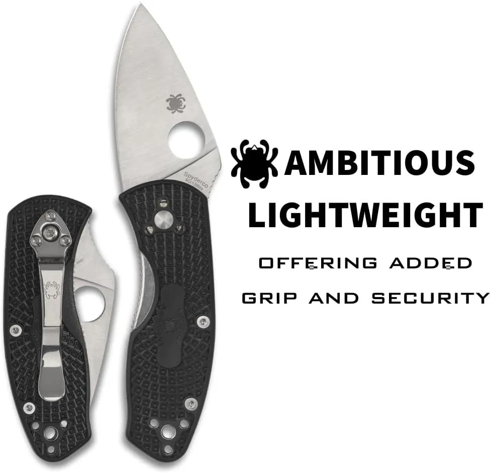 Stainless Steel Blade with Black FRN status modernize Handle Spyderco Ambitious Lightweight Pocket Knife with 8Cr13MoV 