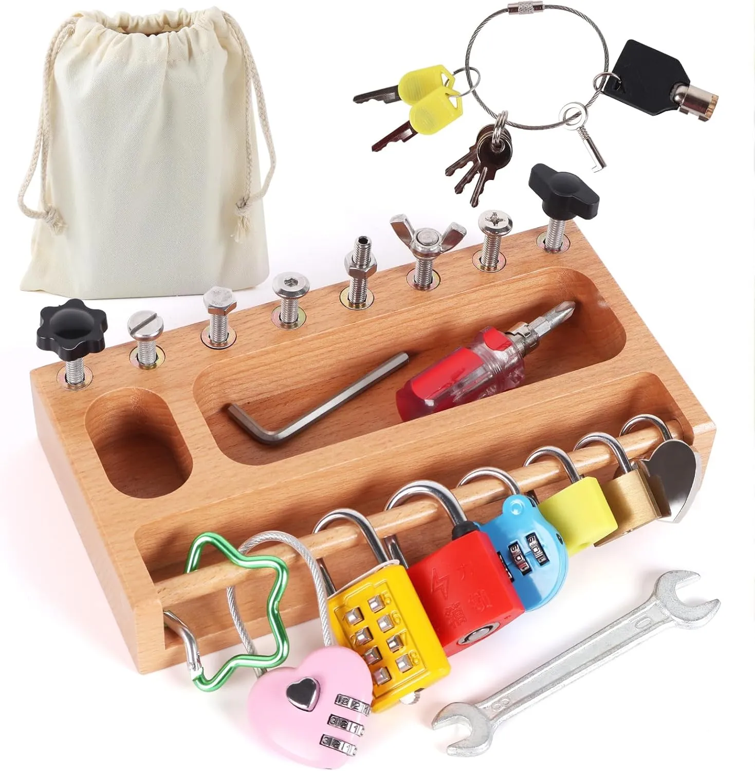 STEM Quiet Fidget Toys for Toddlers 3 4 5 Montessori Busy Board Kids Tool Set$ Montessori Screwdriver Board Lock and Key Toy$ Sensory Toys for Kids niche resistance inhabitant igneous premiere with Autism$ Sensory Bin Fine Motor 