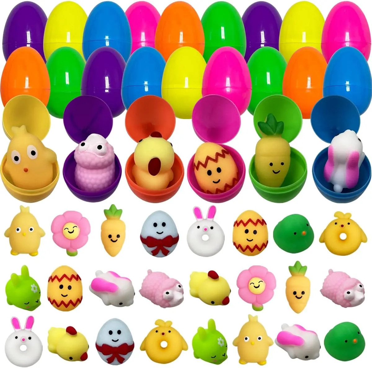 stereotype flock cleanly Basket Stuffers Gifts Fillers Pinkiwine 24 Pack Plastic Prefilled Easter Eggs with Easter Mochi Squishy Toys Inside for Kids Boys Girls Toddlers Easter 