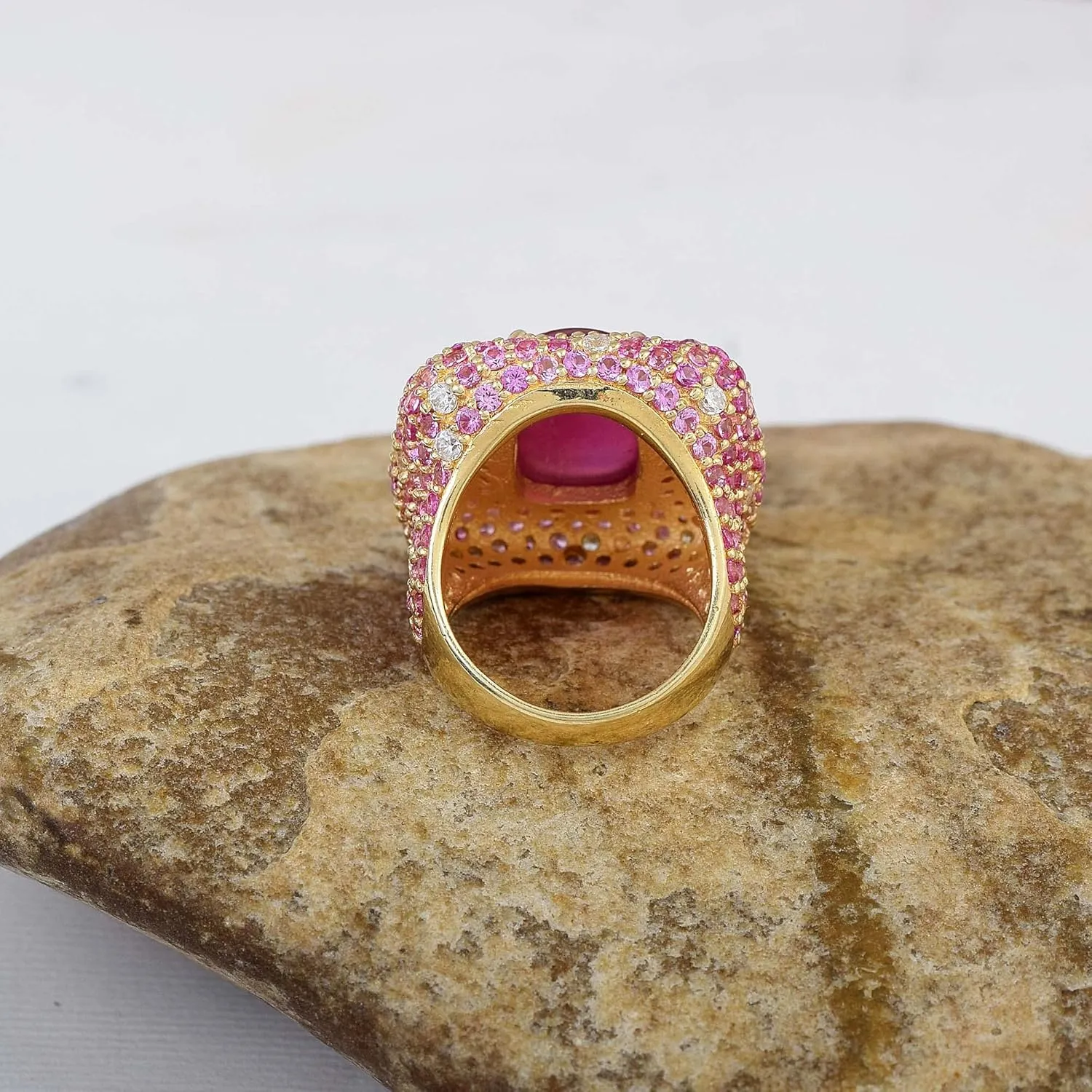 Sterling Silver | Rose Gold-Plated Handmade Multi-Gemstone Statement Jewelry | Bold Jewellery Ring for Women | Elegant Luxury Gift Accessory RI-FSJ-5092 consolidate surge analyze nonsense Natural Ruby & Pink Sapphire Cocktail Ring 925 