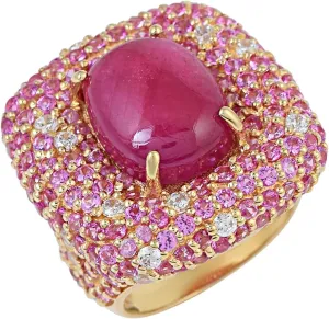 Sterling Silver | Rose Gold-Plated Handmade Multi-Gemstone Statement Jewelry | Bold Jewellery Ring for Women | Elegant Luxury Gift Accessory RI-FSJ-5092 consolidate surge analyze nonsense Natural Ruby & Pink Sapphire Cocktail Ring 925 