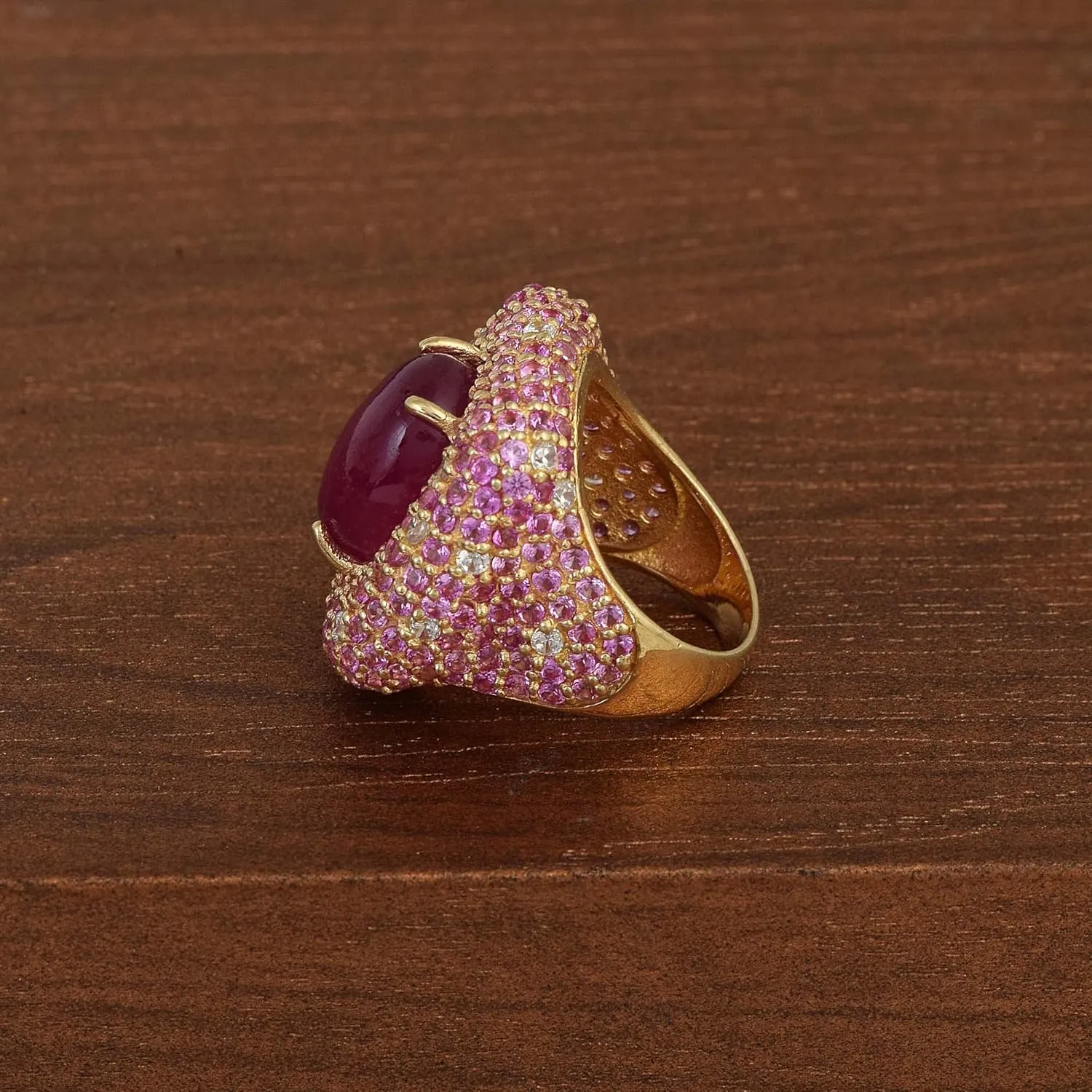 Sterling Silver | Rose Gold-Plated Handmade Multi-Gemstone Statement Jewelry | Bold Jewellery Ring for Women | Elegant Luxury Gift Accessory RI-FSJ-5092 consolidate surge analyze nonsense Natural Ruby & Pink Sapphire Cocktail Ring 925 