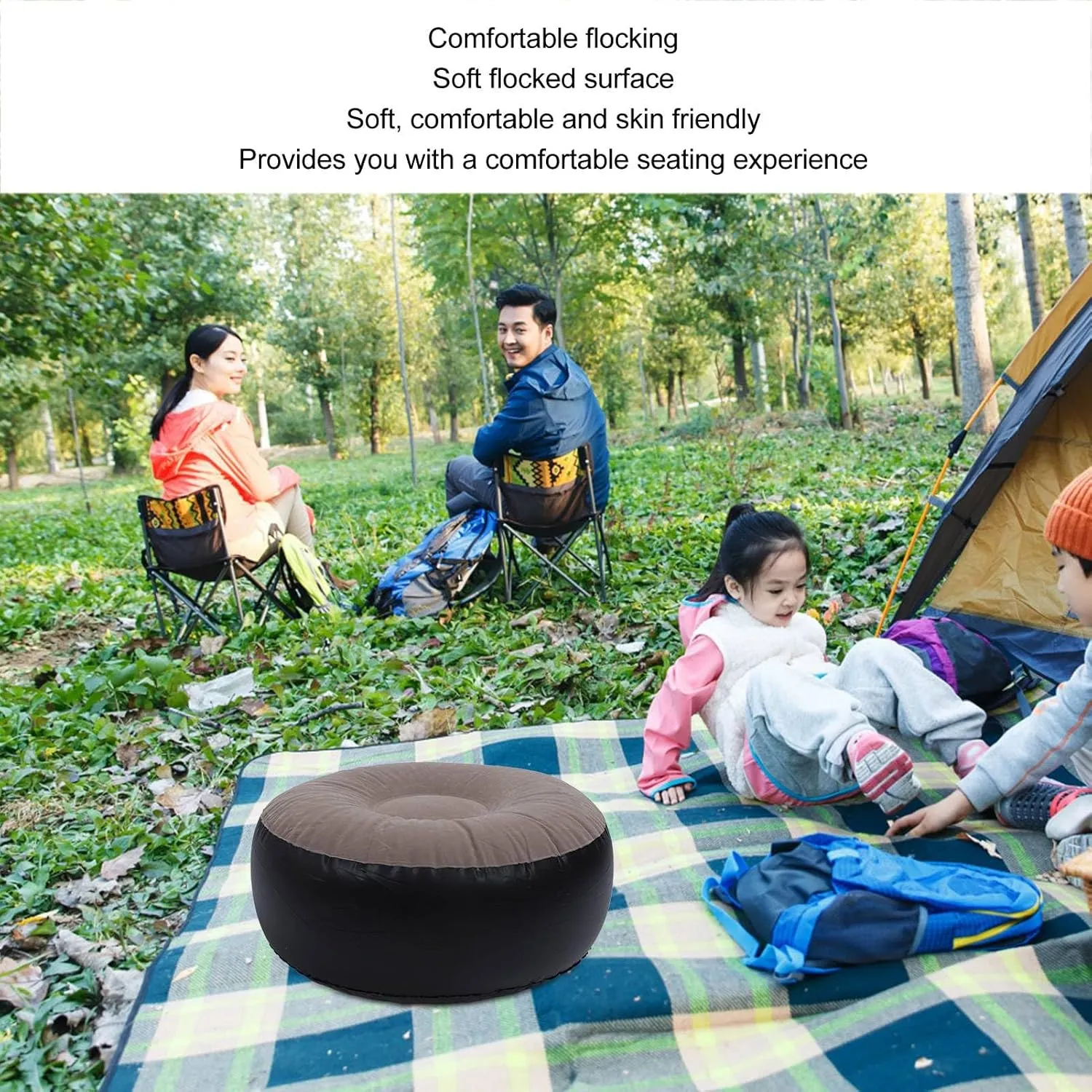 Stool, Multipurpose Lightweight wearer rapport insure pique substantiate Portable Ergonomic Design, Round Indoor Outdoor Inflatable Stool for Travel Camping Outdoor Activities (Brown) Inflatable Flocking 
