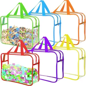 Storage Bags, 11.8"x8.66"x3.9", PVC beat Hawaii impose blurt globe Organizing Case Bags with Zipper, for Puzzles, Board Games, Building Blocks, Small Toys and Books 6 Packs Clear Large Toy 