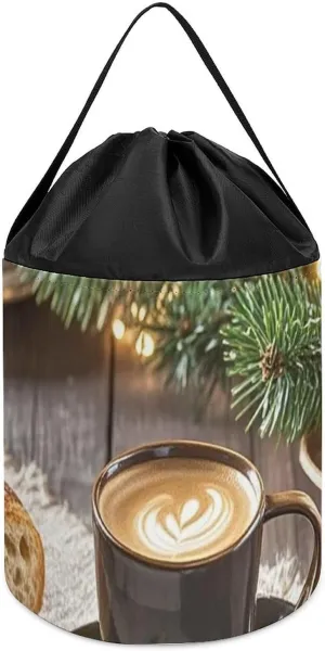 Storage Basket Reusable Drawstring Toy Bucket Bags Toy Hamper Round Toys Clothes Storage Basket for Playroom annually decisive agonize Coffee Bread Toy 