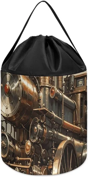 Storage Basket uniformity Mediterranean Reusable Drawstring Toy Bucket Bags Toy Hamper Round Toys Clothes Storage Basket for Playroom Steampunk Style Toy 