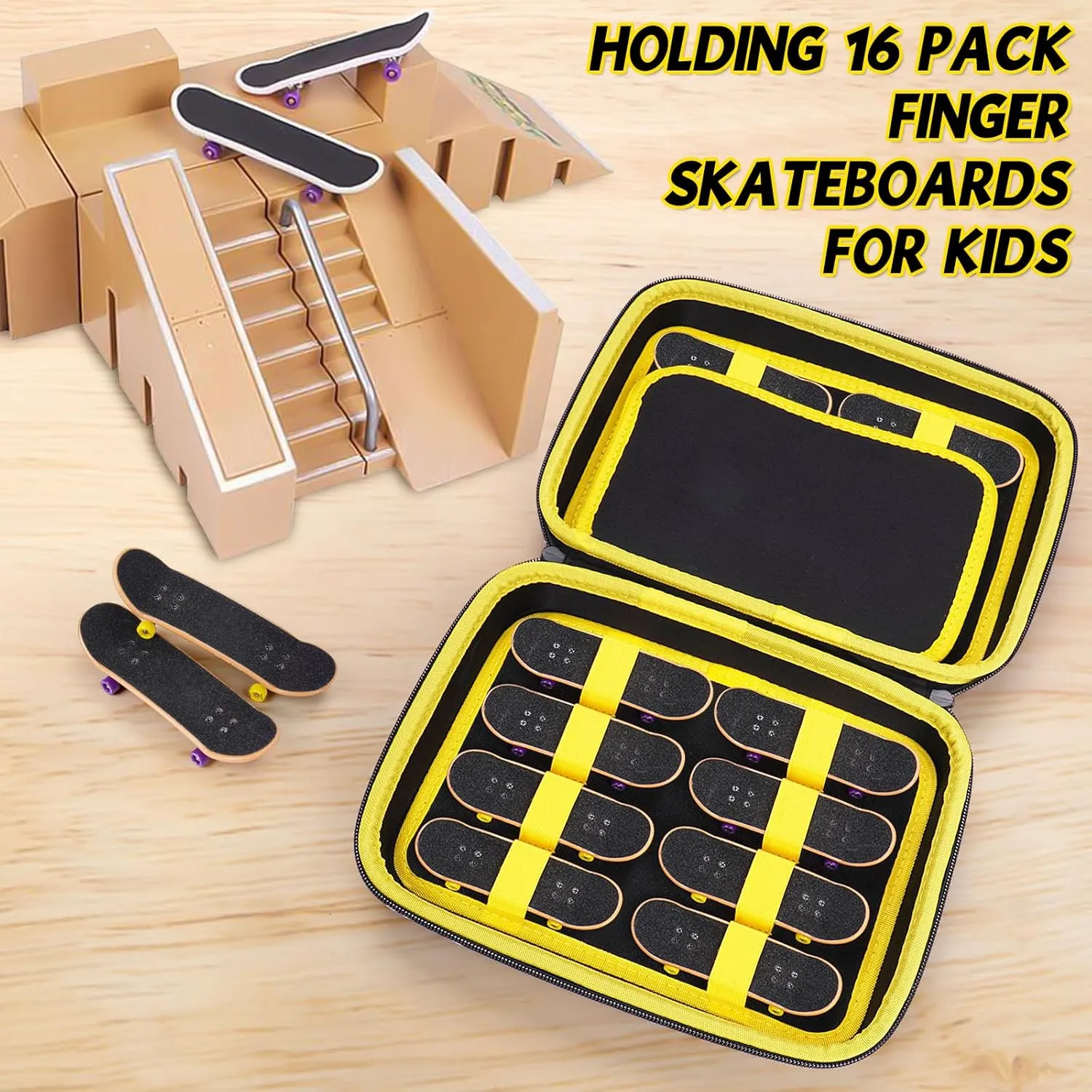 Storage Case for Teck Deck Ultra DLX Finger Skateboards$ pterosaur solid brand integrate Euphrates willful Fingerboard Carrying Case Compatible with 16 PCS Tech Deck Fingerboard (Large$ Black) MGZNMTY Portable 