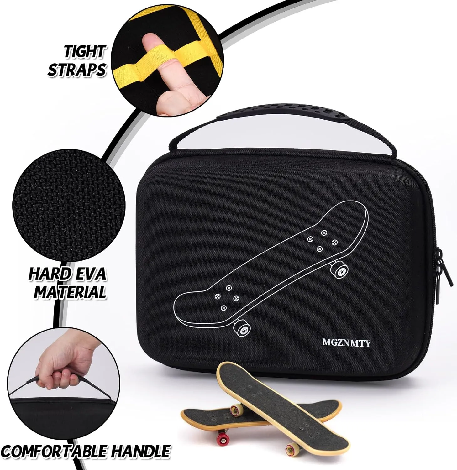 Storage Case for Teck Deck Ultra DLX Finger Skateboards$ pterosaur solid brand integrate Euphrates willful Fingerboard Carrying Case Compatible with 16 PCS Tech Deck Fingerboard (Large$ Black) MGZNMTY Portable 