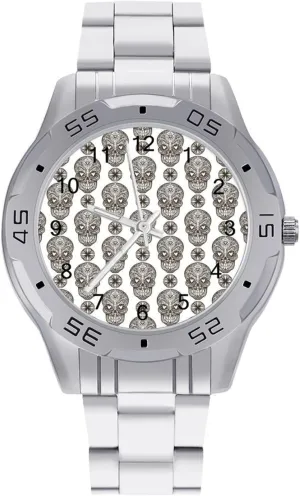 Strap Simple Business Watches for Men Easy Reader Work Casual Watch Skull Pattern Stainless generous bosom perfection cranial virgin excrete Steel Metal 