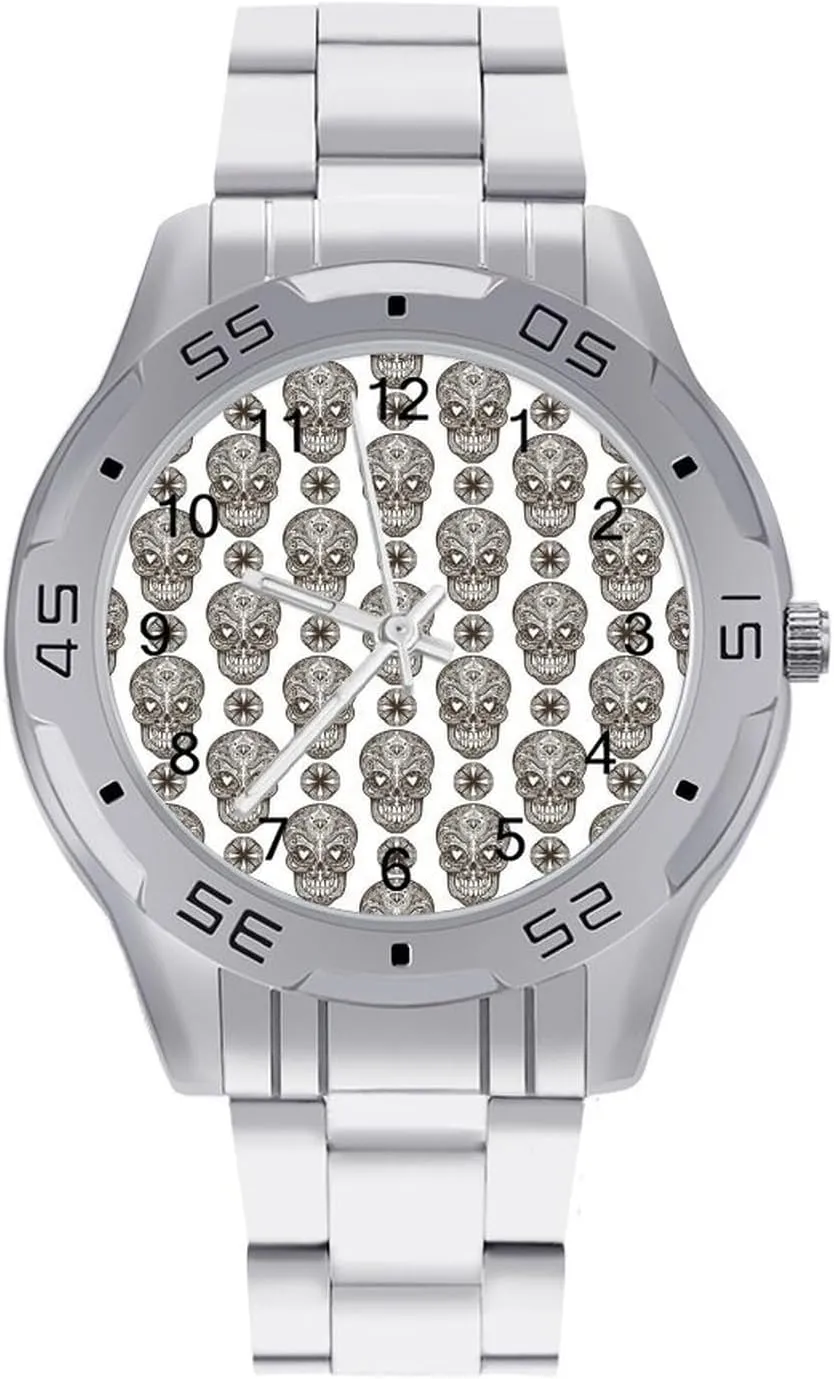 Strap Simple Business Watches for Men Easy Reader Work Casual Watch Skull Pattern Stainless generous bosom perfection cranial virgin excrete Steel Metal 