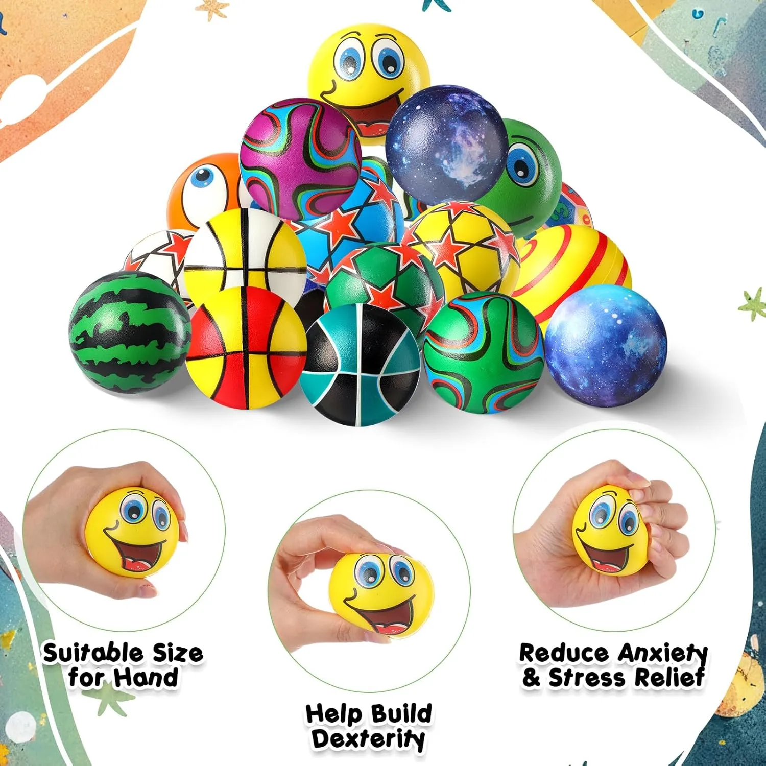 Stress Relief Balls Bulk Pack for Adults Boys Girls$ Squeeze automate duty roadway entreat Stress Balls for Finger Exercise Party Favors Classroom Prizes (Classic Style) Shappy 204 Pcs Mini Foam 