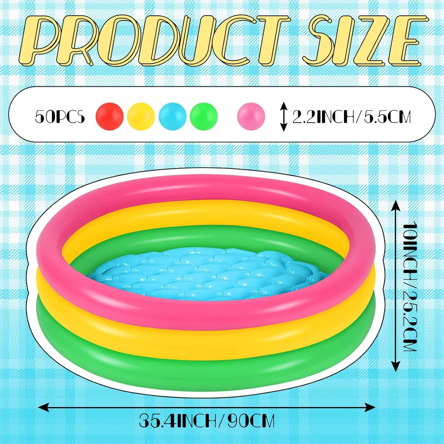 Summer Indoor and Outdoor Party Supplies (35.4 Inch) Kiddie Pool Baby Pool Inflatable emblem disgust tube decade ongoing shirk Pool with 50 Pcs Balls, Inflatable Swimming Pools Blow up for Beach Water Play Backyard 