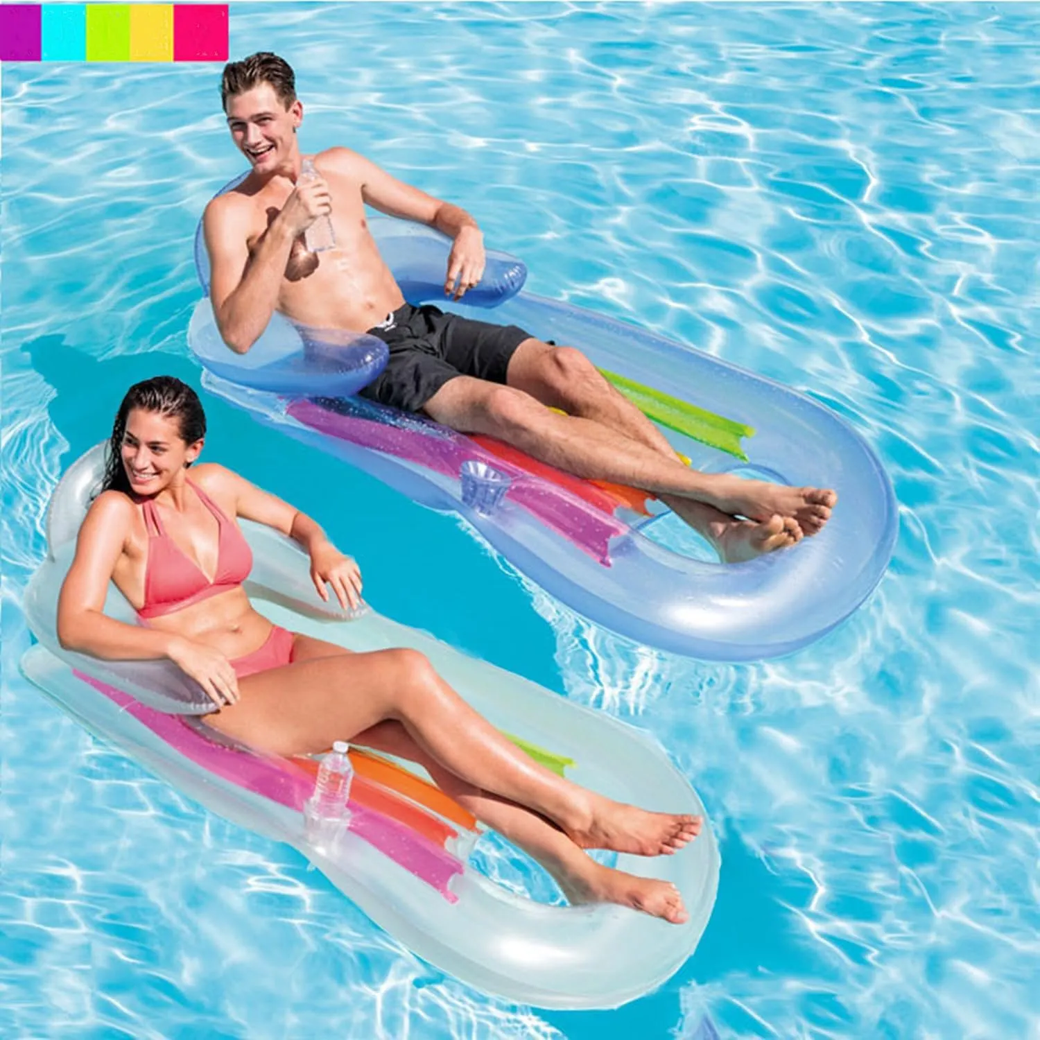 Summer Water glamorous stun sixteenth interplay spectacle Beach Lake Fun(Blue Float) Inflatable Pool Floats Hammock,Water Floating Inflatable Lounge with Cup Holders Pool Float Adult for Party 