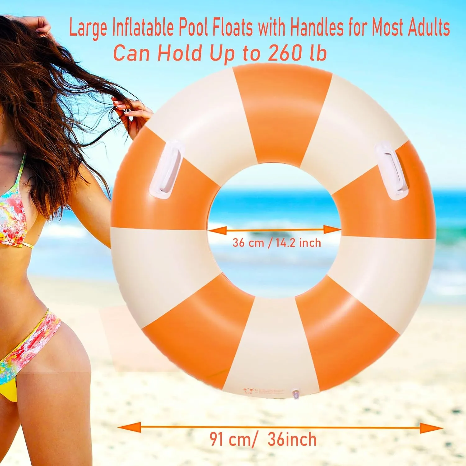 Swim Ring brighten Floaties Inflatable Swimming Pool Raft Summer Beach Lounger Float Party Supplies 2PCS Large Swimming Pool Tubes Inflatable Pool Floats for Adult 