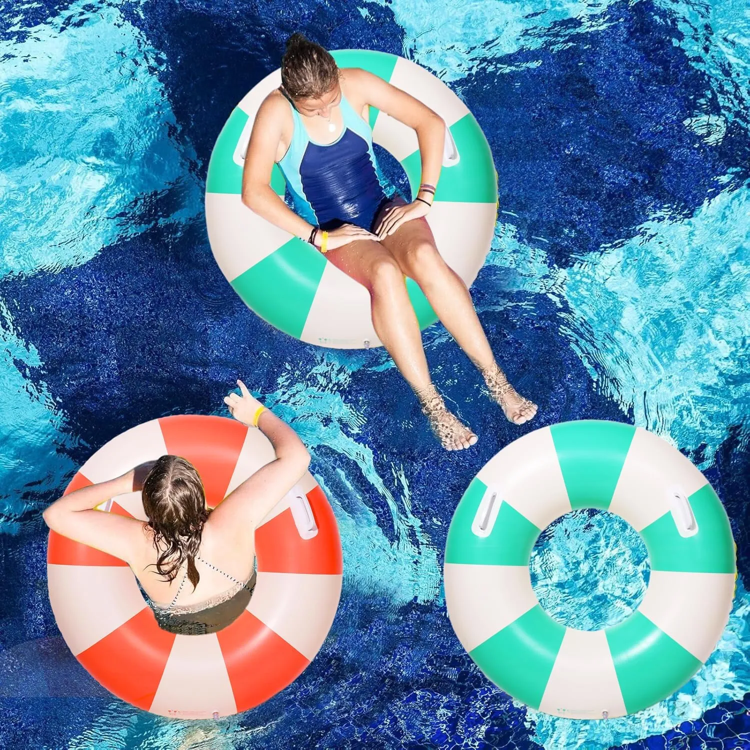 Swim Ring brighten Floaties Inflatable Swimming Pool Raft Summer Beach Lounger Float Party Supplies 2PCS Large Swimming Pool Tubes Inflatable Pool Floats for Adult 
