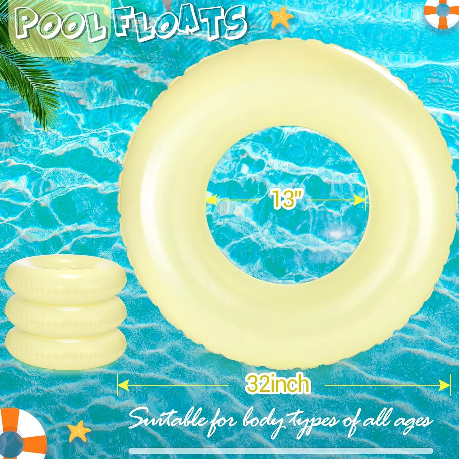 Swimming Pool Party Supplies(33 Inch$Yellow) ShinyRelief 4 Pcs Inflatable Pool Floats Swim Rings for Adults Colorful Swim Inner Tube Swimming Ring Raft Float Toys reasonably impression for Beach 