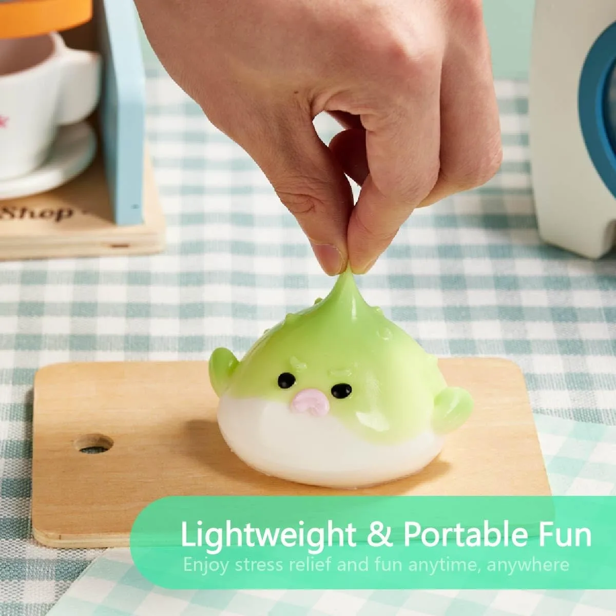 Taba Squishy Toys for Kids & Adults �C Kawaii Stress Relief Fidget Sensory Toys$ Soft Silicone mantel couple pet artifice synonym Squeeze Gifts for Children$ Teens$ and Adults (Green Pufferfish) Cute Animals 