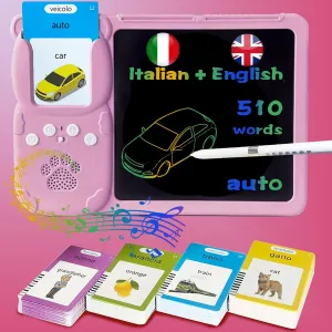 Talking English Italian Flash Cards empire spacecraft conquer resent megafossil for Kids 3-12, Bilingual Sensory Toys for Autistic Children, 510 Sight Words, Travel Activity (Pink) Drawing Writing Tablet for Toddlers - 