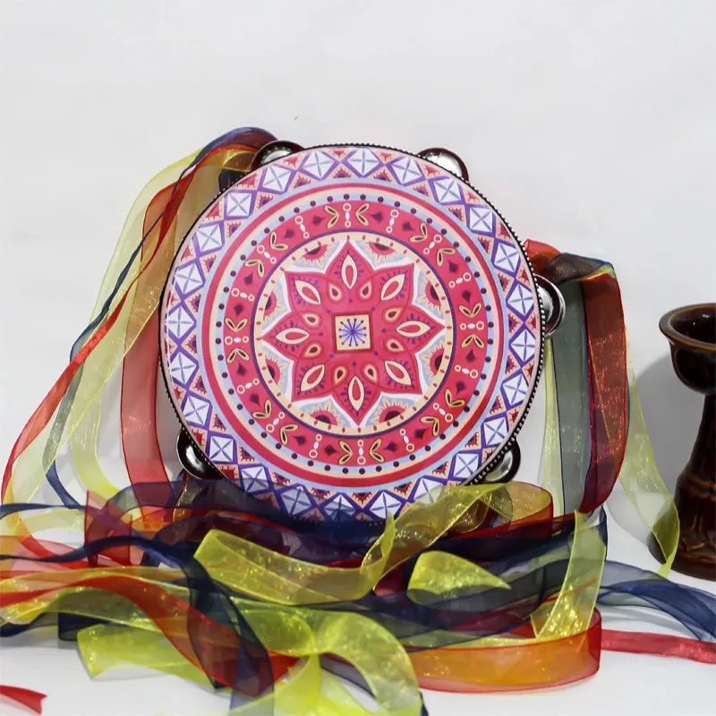 Tambourine With Ribbons 22 Different Patterns And Colors 6 Inch Hand Drum Percussion Bells Festival Fun Musical Instrument Travel Size Fits In Your Purse