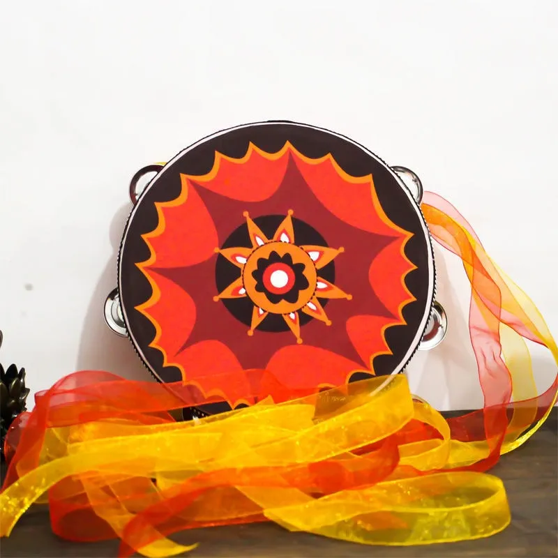 Tambourine With Ribbons 22 Different Patterns And Colors 6 Inch Hand Drum Percussion Bells Festival Fun Musical Instrument Travel Size Fits In Your Purse