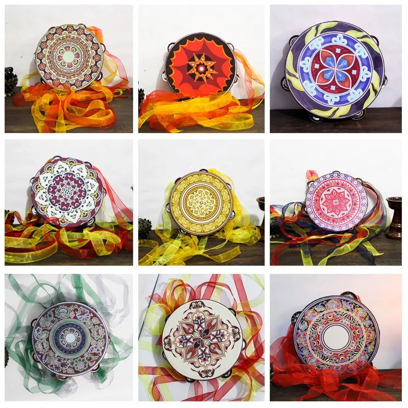 Tambourine With Ribbons 22 Different Patterns And Colors 6 Inch Hand Drum Percussion Bells Festival Fun Musical Instrument Travel Size Fits In Your Purse