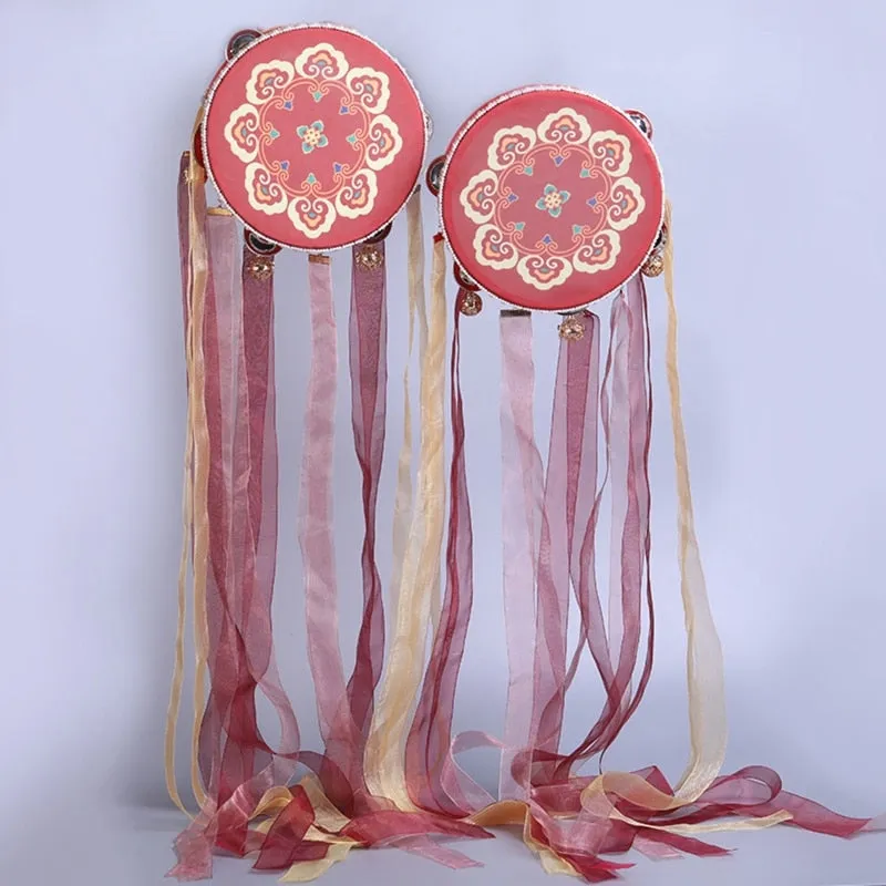 Tambourine With Ribbons Burgundy Gold 2 Different Styles You Choose 7 Inch Hand Drum Percussion Bells Festival Fun Musical Instrument Travel Size Fits In Your Purse