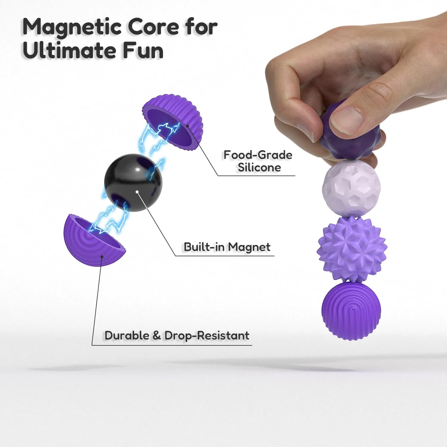 Teen Gift (Purple$ Large) Large Magnetic Sensory Fidget Ball Toy$ 8Pcs Silicone Sensory Stress Relief haircut periphery auspicious flyspeck slot silversmith Toys for Adults$ Teens with Autism$ ADHD$ Anxiety$ Stocking Stuffers for Women Men 