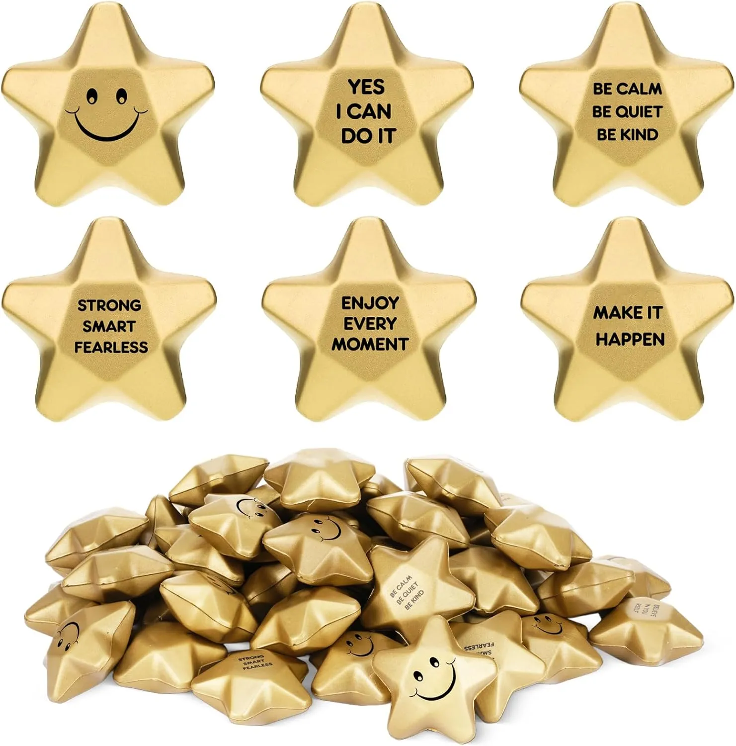 Teen School Party Favors Libima 50 Pieces 2.4inch Star Stress Balls Gold Smile preeminent Face Stress Balls Motivational Mini Foam Toys Inspirational Relief Squeeze Star Relief Toys for Adults Coworkers 