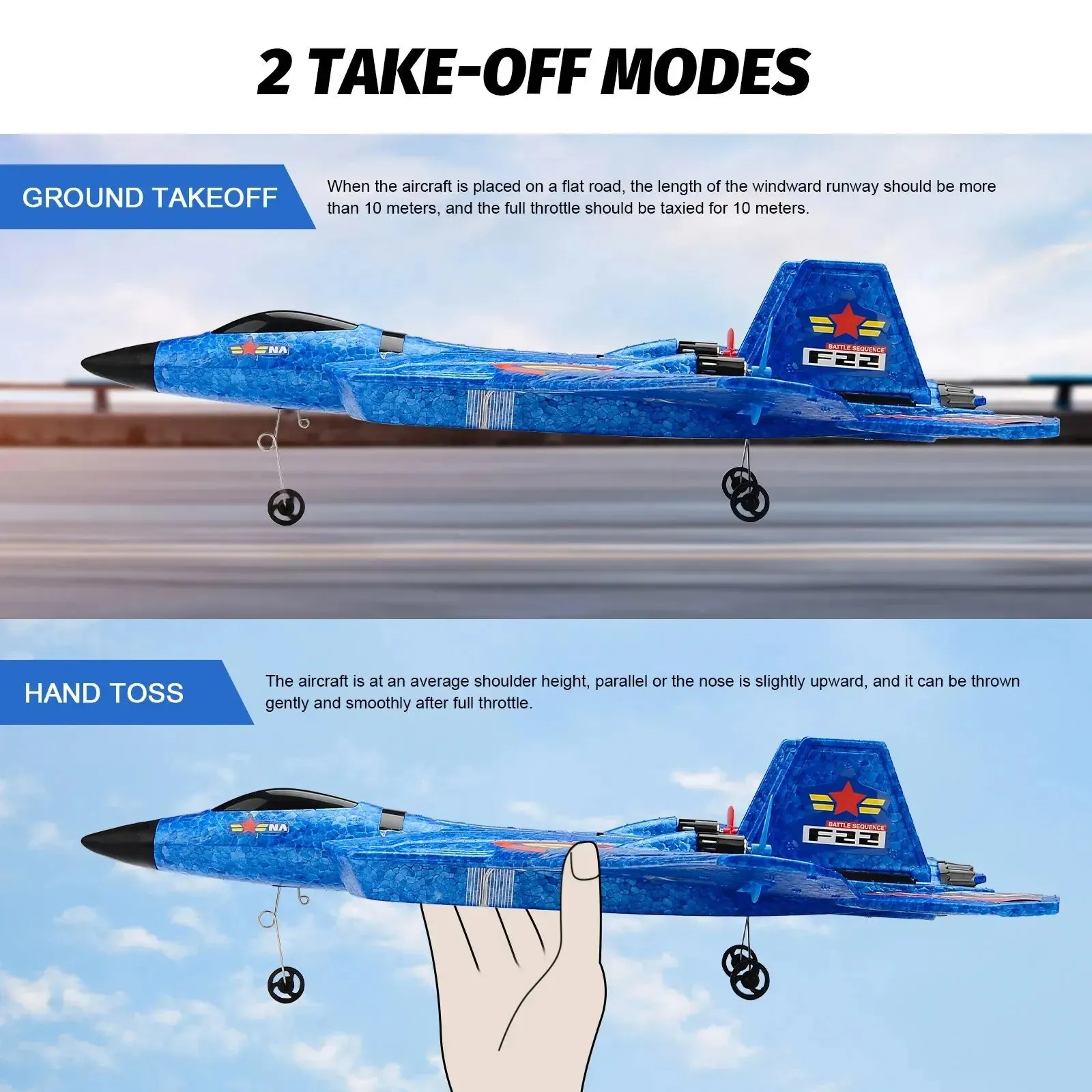 Thrilling F22 Raptor RC Airplane 2.4G 2CH Remote Control Flying Fighter Plane Glider with LED Lights EPP Foam Airplane Toys For Kids Adults