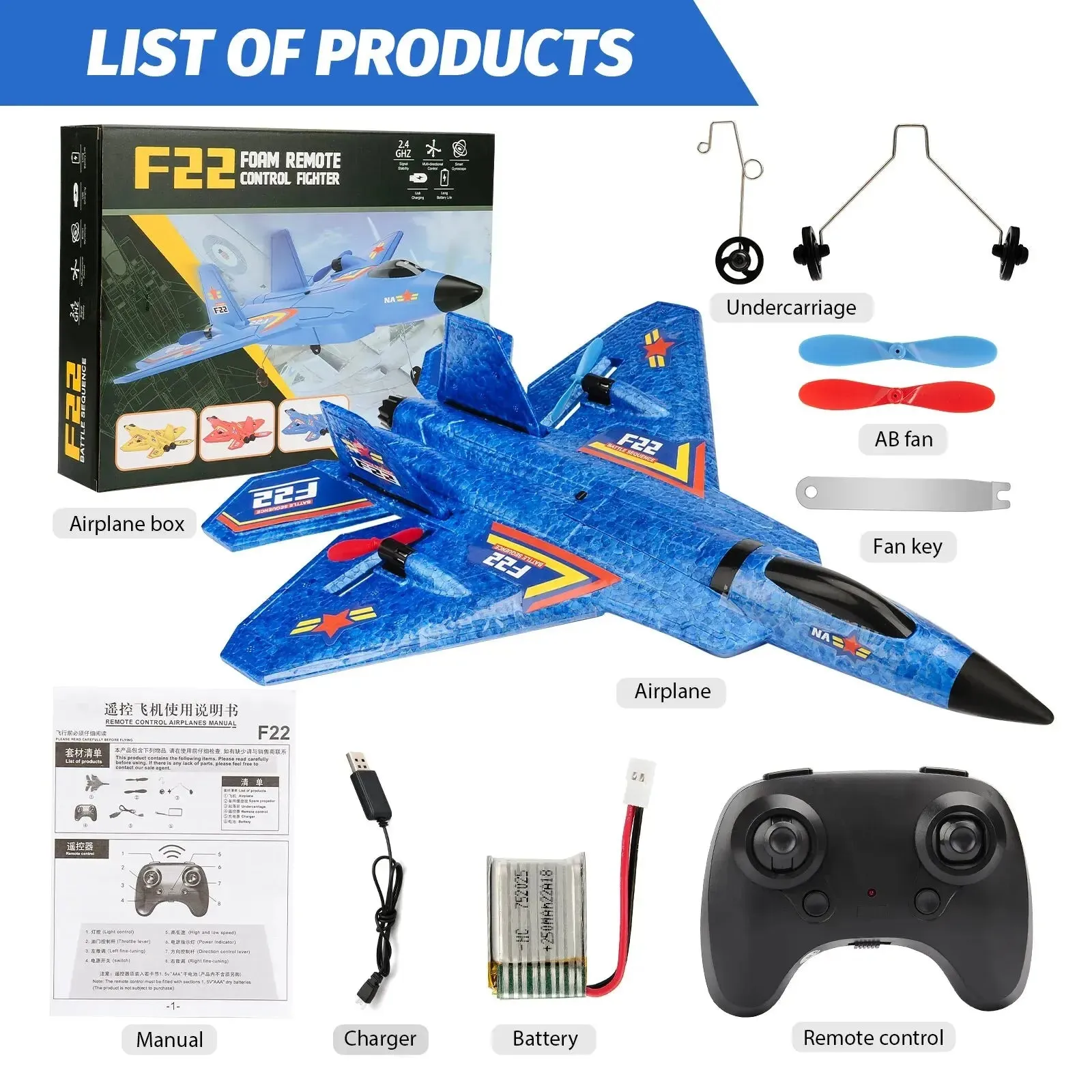 Thrilling F22 Raptor RC Airplane 2.4G 2CH Remote Control Flying Fighter Plane Glider with LED Lights EPP Foam Airplane Toys For Kids Adults