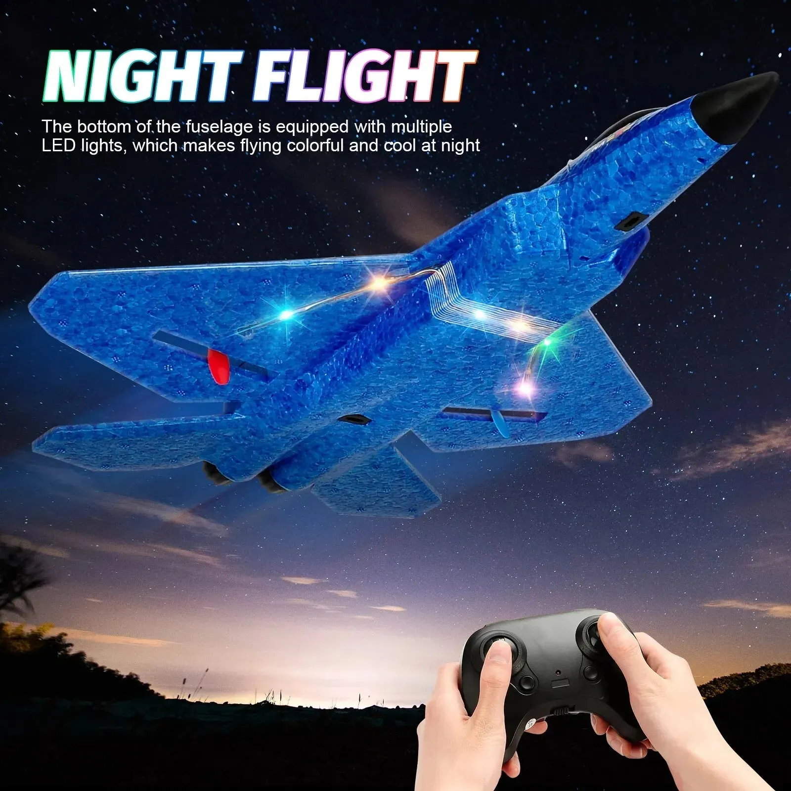 Thrilling F22 Raptor RC Airplane 2.4G 2CH Remote Control Flying Fighter Plane Glider with LED Lights EPP Foam Airplane Toys For Kids Adults