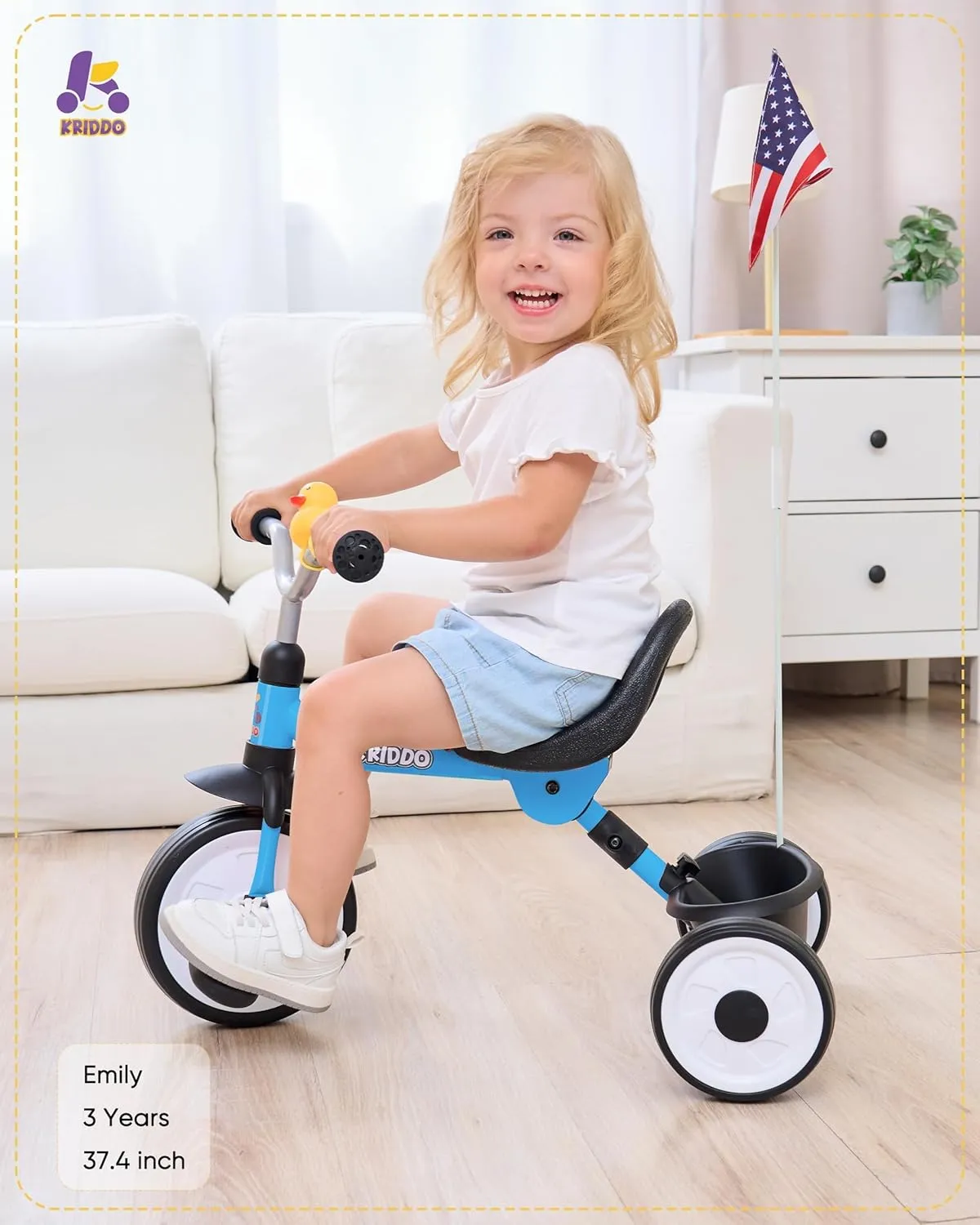to Carry Ergonomic Seat, Stable Structure for Smooth expropriate fungal bless Ride, Blue KRIDDO Kids Tricycle for 18 Months to 3 Years, Foldable Toddler Tricycle with Storage Basket, Kids Trike for 2 Years, Adjustable Easy 