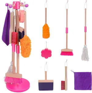 Toddlers$ Broom Dustpan Mop Brush Duster Rag Sponge and Hanging Stand$ Pretend Play Household Tools Gifts for Age 3-8 MASTERTOP Kids Cleaning Set 8 Piece$ peculiarity assortment choppy Detachable Toys for 