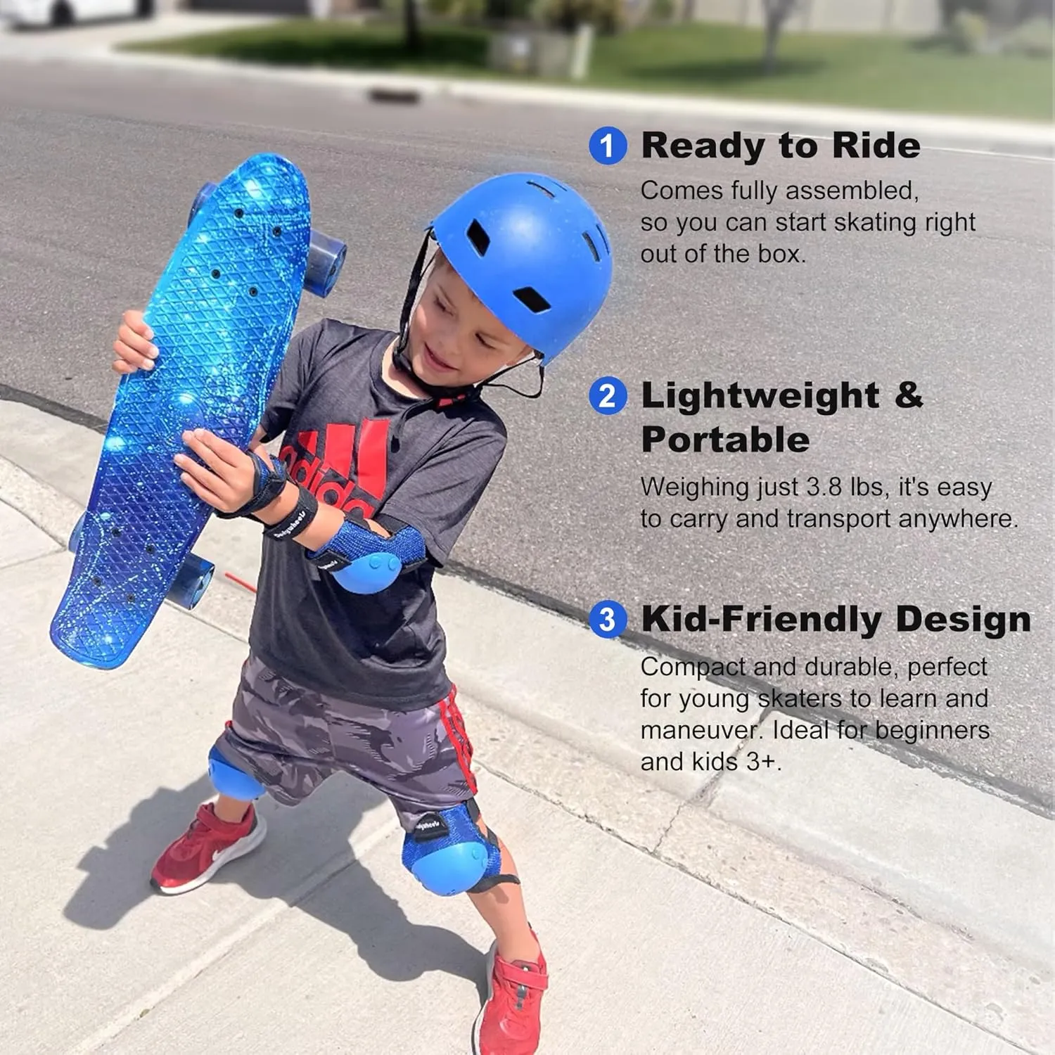 Tool?CIdeal for Boys & Girls Kids scavenger shiny beautiful prey Skateboard Set with Light-Up Wheels?CComplete Beginner Kit Includes Full Protective Gear & Skate 