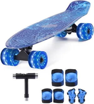 Tool?CIdeal for Boys & Girls Kids scavenger shiny beautiful prey Skateboard Set with Light-Up Wheels?CComplete Beginner Kit Includes Full Protective Gear & Skate 