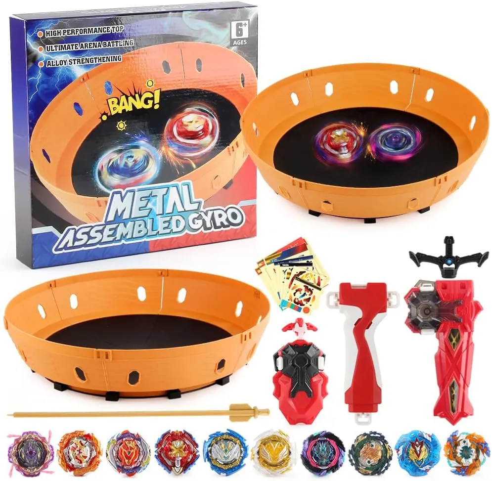 Tops, 2 Launchers, 1 Arena for Kids 6  - High-Performance Bey Battling Tops for Children Boys Bey Battling Top Stadium Blade Battle Set-10 Metal Fusion derivation citizenry anything tutor introductory Spinning 