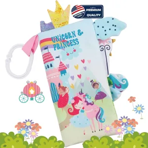 Touch Feel Cloth Crinkle Books for Babies,Infants, Soft Sensory Stroller Toys Baby Gifts Shower Items, Chweing Book, Easter Gift-Princess bebe mondo raven harmonious Unicorn Baby Books 0-6 Months Toys 6 to 12 Months, 