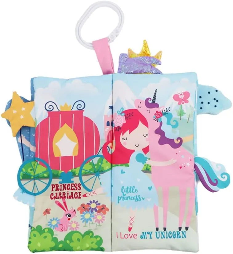 Touch Feel Cloth Crinkle Books for Babies,Infants, Soft Sensory Stroller Toys Baby Gifts Shower Items, Chweing Book, Easter Gift-Princess bebe mondo raven harmonious Unicorn Baby Books 0-6 Months Toys 6 to 12 Months, 