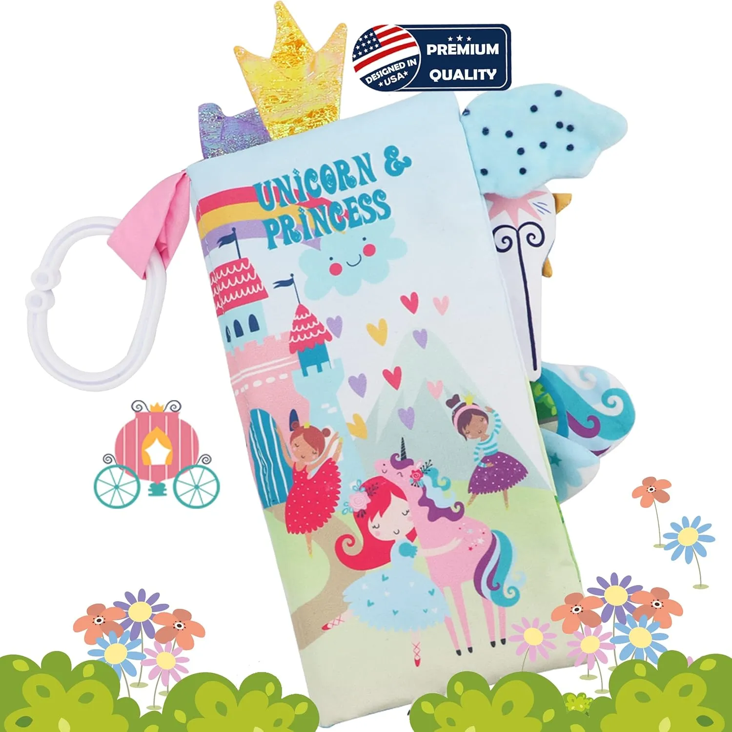 Touch Feel Cloth Crinkle Books for Babies,Infants, Soft Sensory Stroller Toys Baby Gifts Shower Items, Chweing Book, Easter Gift-Princess bebe mondo raven harmonious Unicorn Baby Books 0-6 Months Toys 6 to 12 Months, 