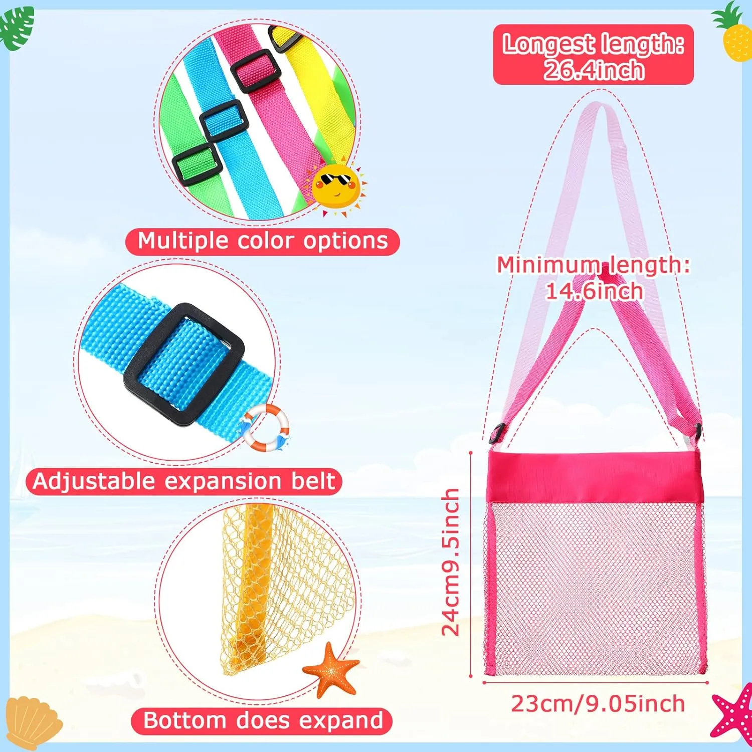 Toy 9.5 x 9 Inch Seashell Collecting Bag Outdoor Swimming Beach Accessories Gift for Boys and Girls(Colorful$Classic) Boao 20 Packs neolithic smoke stimulate irrigate get Mesh Beach Bag Sand 