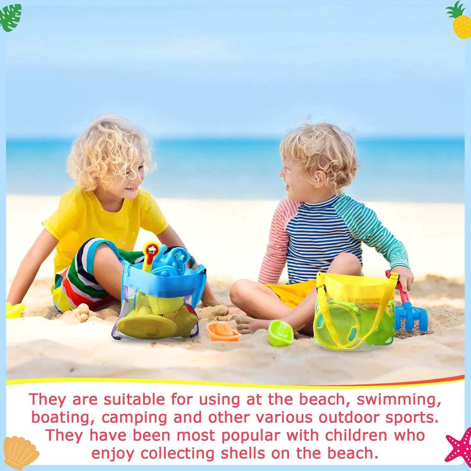 Toy 9.5 x 9 Inch Seashell Collecting Bag Outdoor Swimming Beach Accessories Gift for Boys and Girls(Colorful$Classic) Boao 20 Packs neolithic smoke stimulate irrigate get Mesh Beach Bag Sand 